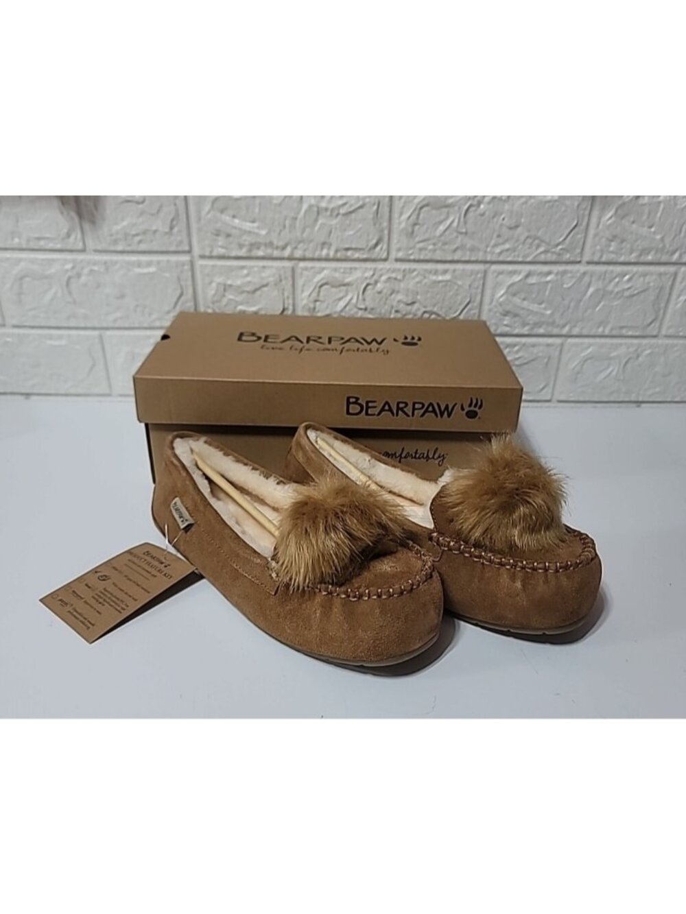 BEARPAW® Erika Suede Sheepskin Cozy Moccasin House Shoes Slippers women 9